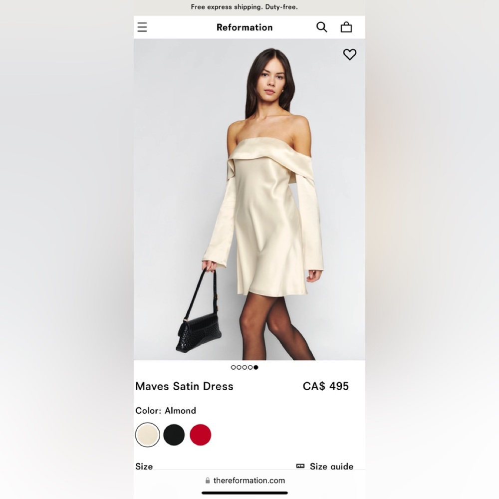 Reformation Maves Satin Mini Dress in Almond